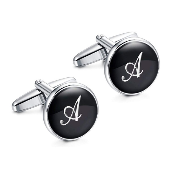 Mens Alphabet Letter A Initial Cuff Links Silver - Picture 3 of 4